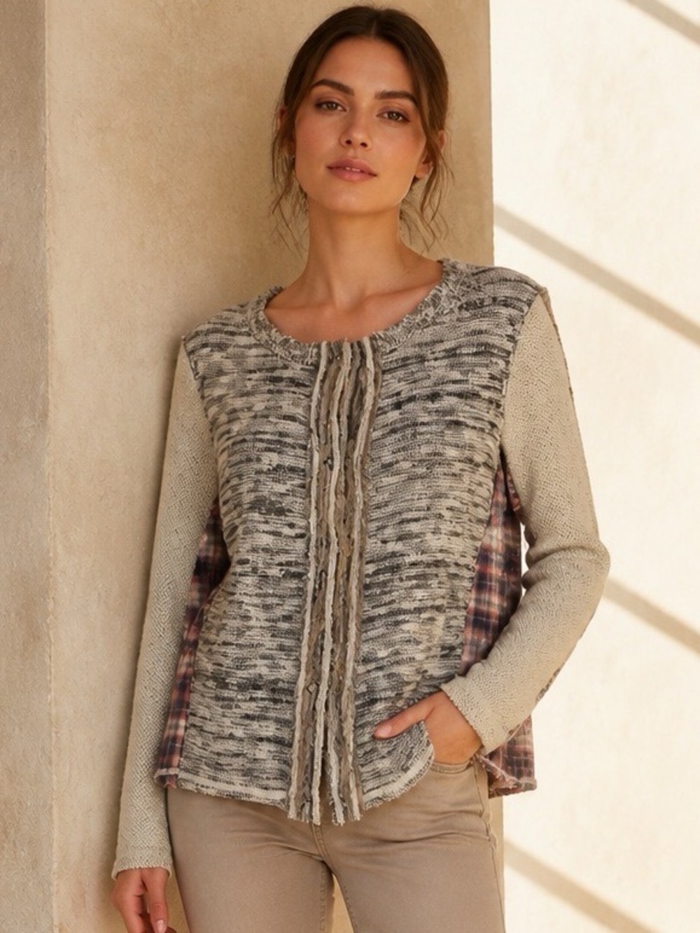 BKE Y2K Flannel Knit Crochet Cardigan Womens Small Fairy Grunge Boho Western